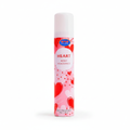 Insette Heart Body Fragrance 75ml aerosol spray can on pure white studio background, showing vivid red and blush pink heart motif label with white cap