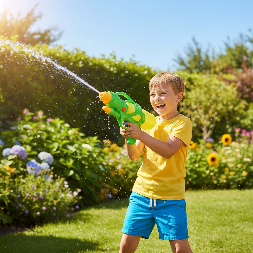 Child playing with Hydrostorm Water Gun 28cm in sunny garden - Why Not Shop