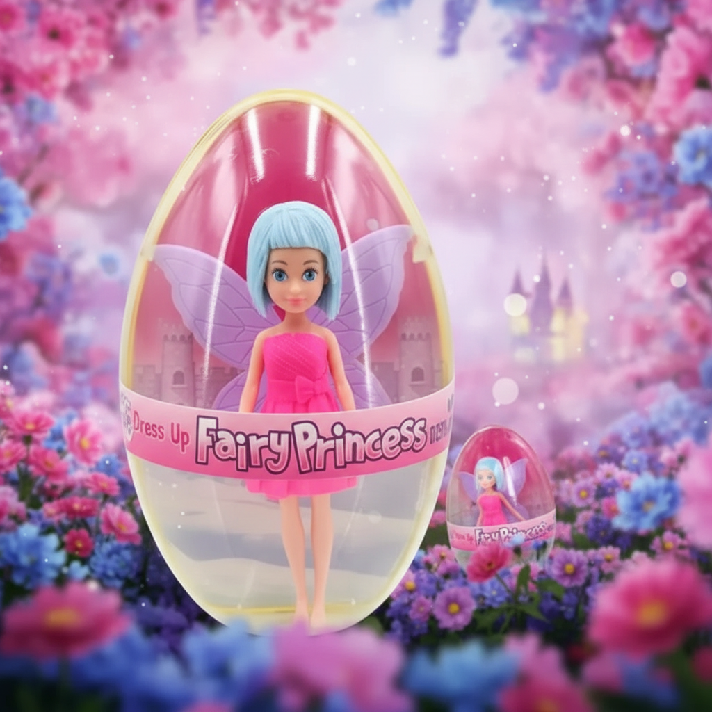 Fairy Princess Toy Doll In Egg - Plastic fairy doll in colorful egg container with magical background