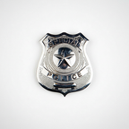 Silver police badge with star design and polished metallic finish - professional product shot