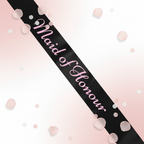 Black Hen Party Maid of Honour Sash Pink Writing - Studio Product Shot - Why Not Shop