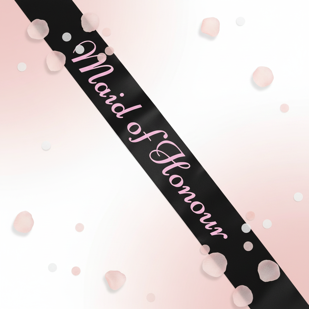 Black Hen Party Maid of Honour Sash Pink Writing - Studio Product Shot - Why Not Shop