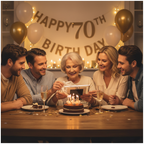 Family celebrating a 70th birthday with the Silver Milestone Photo Frame as a gift