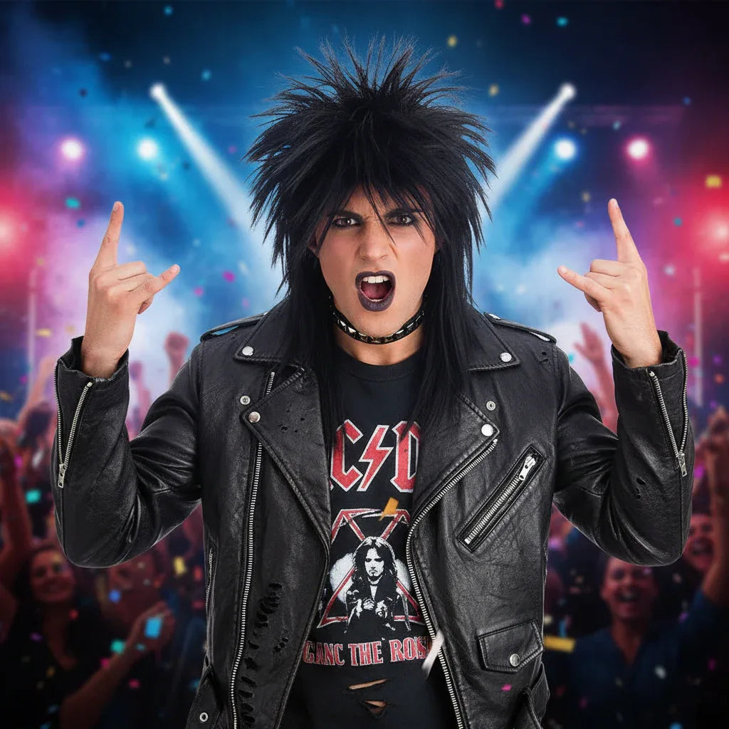 Wicked Costumes Unisex Black 80's Rockstar Wig - Fancy Dress - Why Not Shop