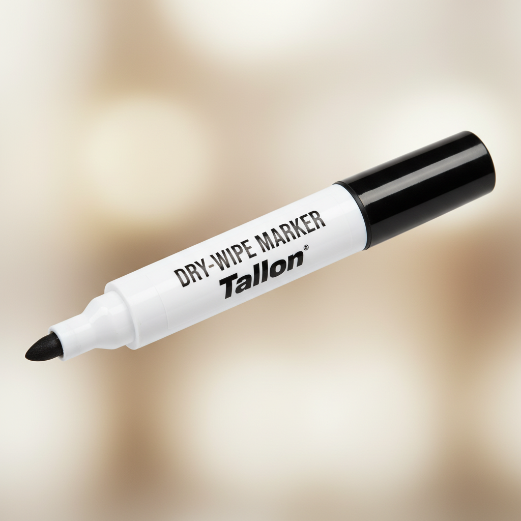 Close-up macro detail of Tallon Dry Wipe Marker white body and black tip