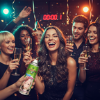 Friends celebrating at New Year's Eve party with silver glitter hair using Party Success Silver Glitter Hairspray