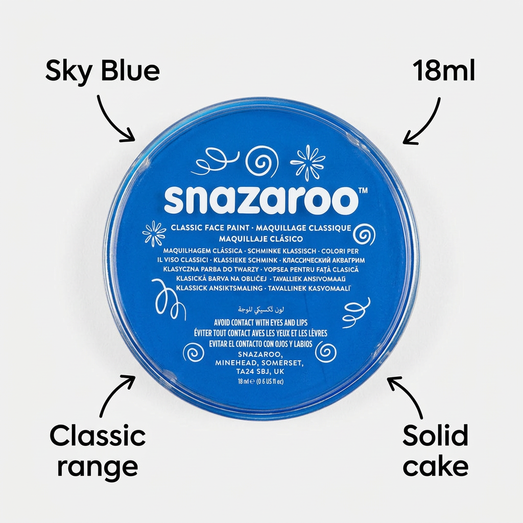 Snazaroo Sky Blue face paint with callouts for 18ml size, Classic range and solid cake