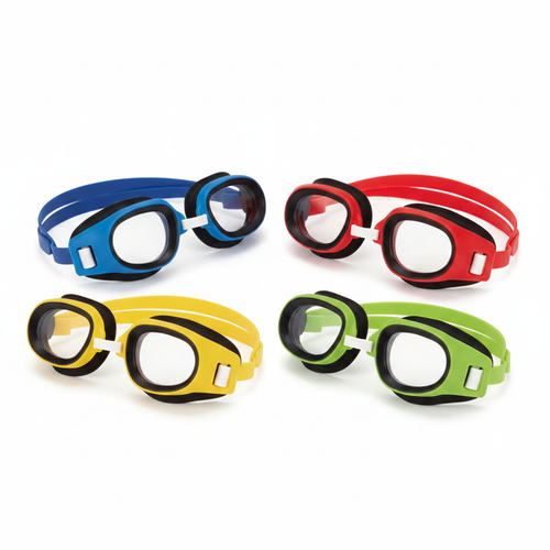 Osprey Ultra Clear Kids Swimming Goggles in four assorted colours on white background - Amazon hero shot