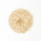Heat resistant curly messy hair bun in 613 Daisy platinum blonde on pure white background, Amazon and eBay hero shot