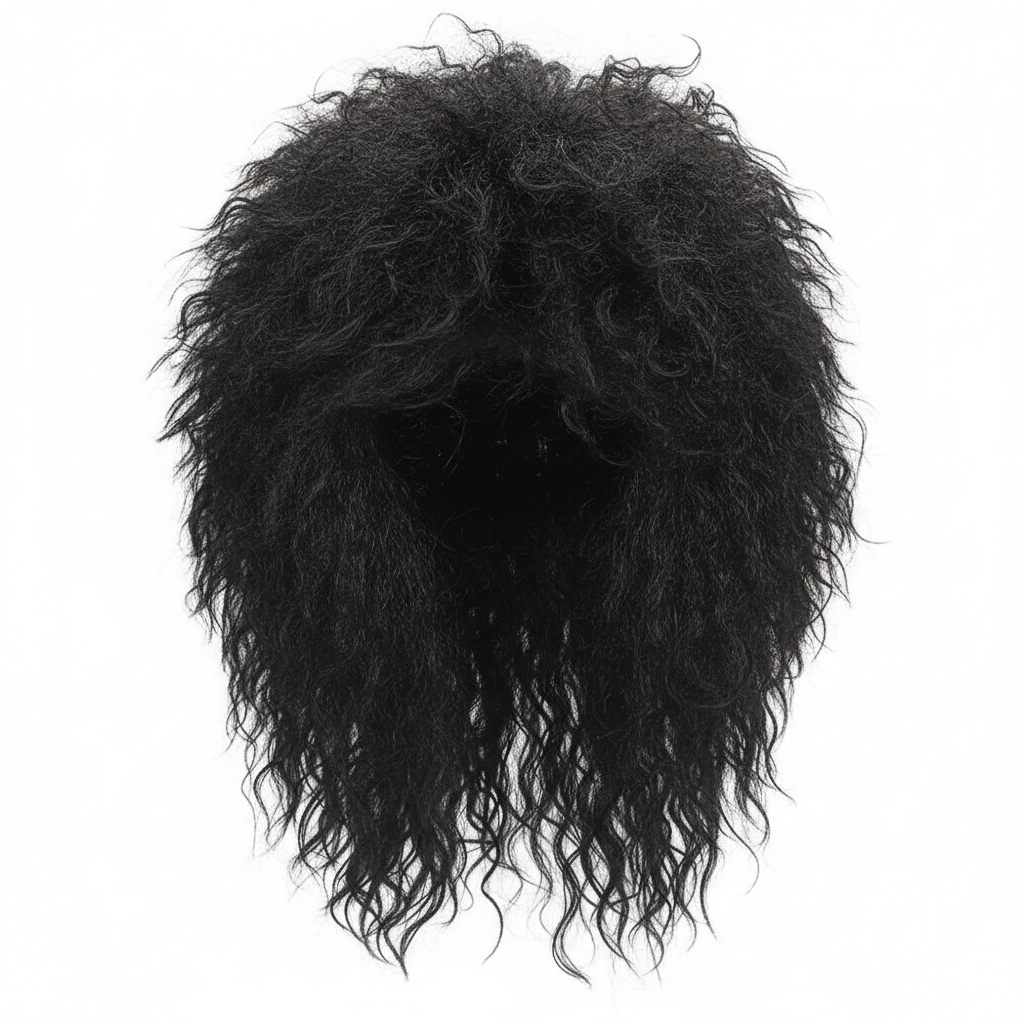 Mens Rockstar Black Wig product shot on crisp white background showing full volume and texture