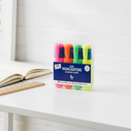 Chunky Highlighter Pens Pack of 4 in vivid colours arranged on a clean white desk with stationery props