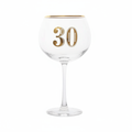 Art Deco 30th Birthday Gin Glass on pure white background, centred studio shot showing gold Art Deco 30 detailing