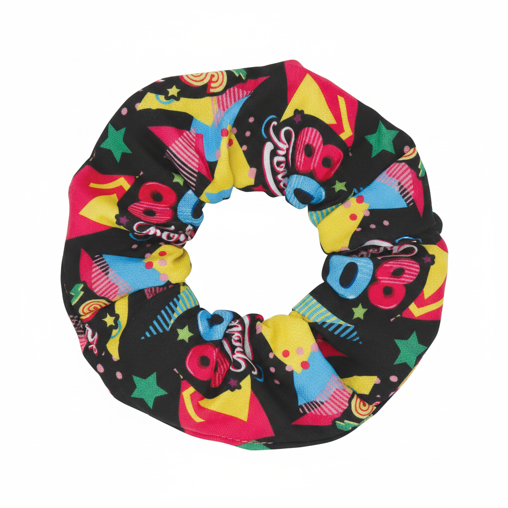 80's Forever Multi-Coloured Hair Scrunchie studio product shot on crisp white background