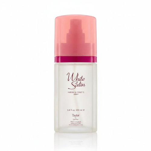 Taylor of London White Satin 100ml EDT parfum de toilette spray on pure white background, studio hero shot