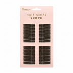 Glamorize Secure Hold Hair Grips 200pk on pure white background, blush pink card packaging with dark brown bobby pins, Amazon hero shot