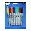 Tallon Permanent Markers 8 Pack Multi Coloured on pure white background, studio hero shot showing all 8 marker caps in yellow, purple, orange, navy, sky blue, green, red and black