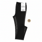 Womens black micro diamond fishnet tights flat lay with £1 coin for scale on white background