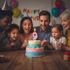 Family gathered around birthday cake with lit Pink Number 9 Candle - perfect birthday moment