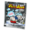 Silver Fart Bomb sachet with yellow lettering and cartoon artwork on a white background.
