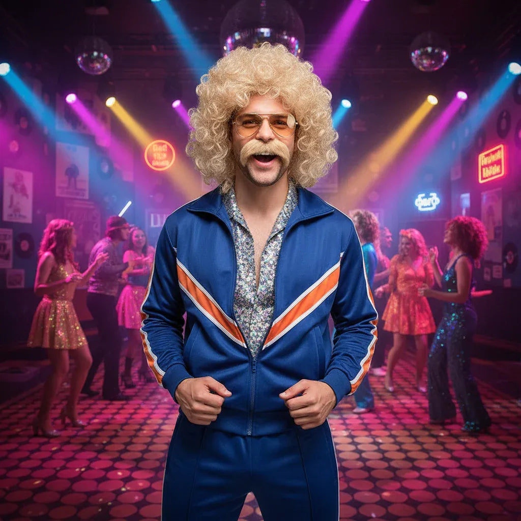 Wicked Costumes Dirty Blonde Perm Wig & Moustache Set for Men - Why Not Shop