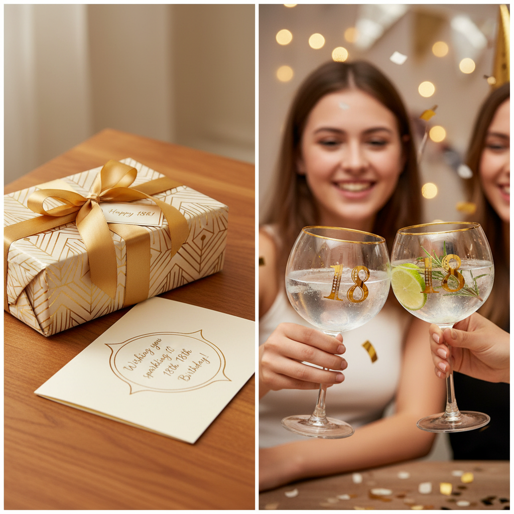 Art Deco 18th Birthday Gin Glass beautifully gift wrapped with birthday card and ribbon, perfect 18th birthday gift