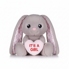 Swizzels Love Heart Bunny It's A Girl 18cm grey plush toy on white studio background