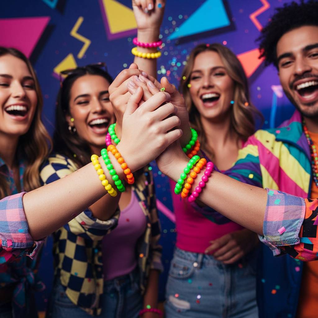 80s Neon Bead Bracelets - 4 Pack: Retro Party Favors | Merthyr Tydfil | Why Not Shop Online