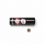 Insette Safari 150ml mens body spray flat lay beside a UK £1 coin showing product size on white background