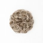 Heat resistant curly messy hair bun in cool ash blonde shade 112 Ash Moon on pure white background, Amazon and eBay compliant hero shot