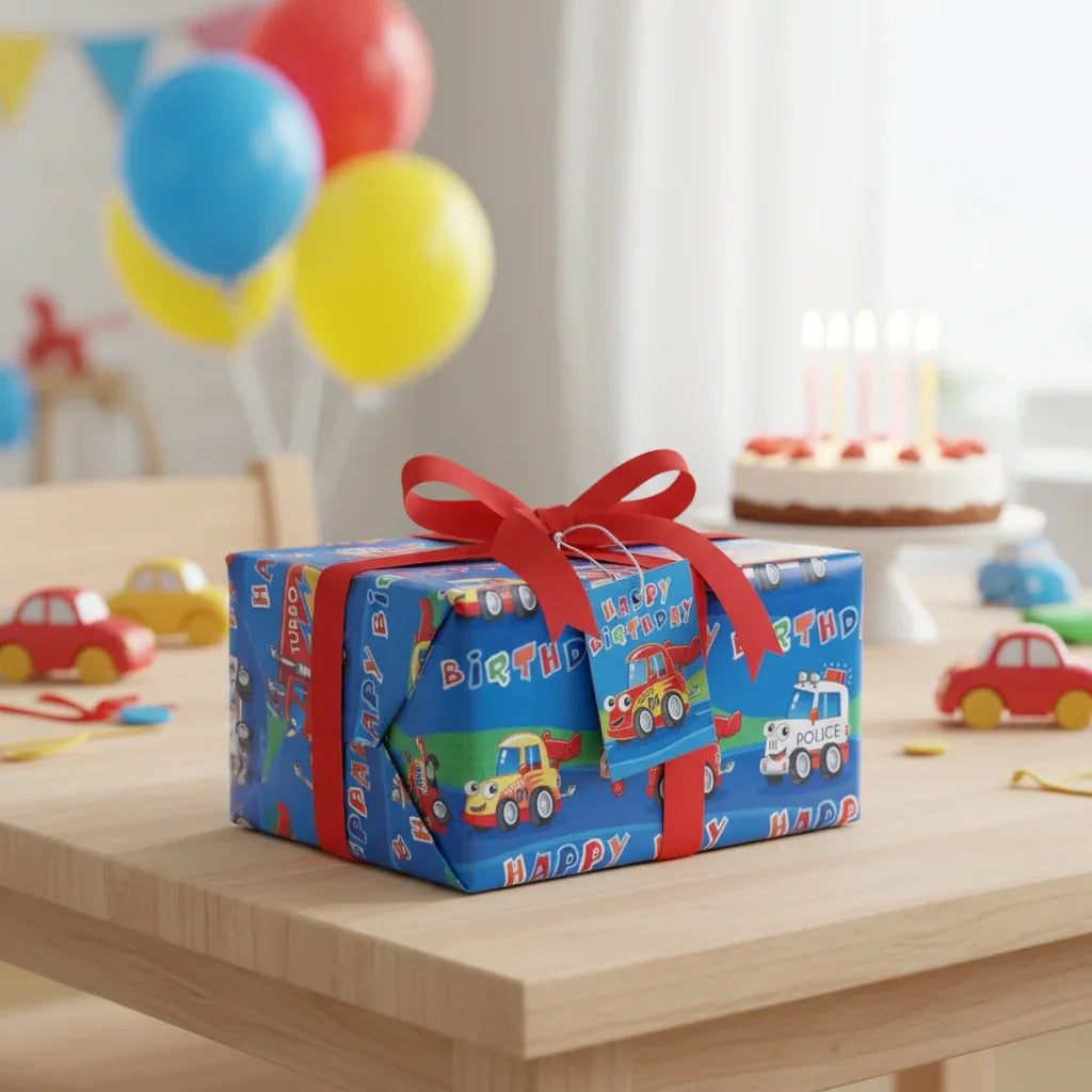 Folded Wrap & Tags Happy Birthday Vehicles - Why Not Shop