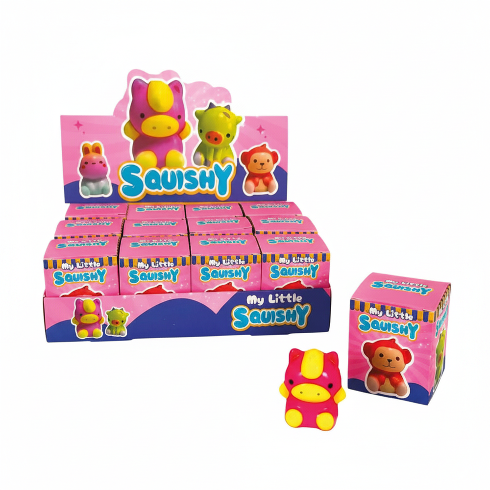 My Little Squishy animal toys in pink branded box on white background — hero product shot