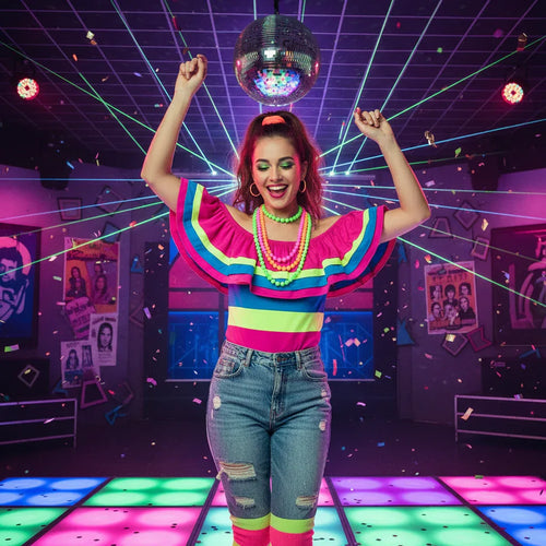 Wicked Costumes Women's 80s Neon Bead Necklace Set - 4 Piece Retro Party Accessories - Why Not Shop