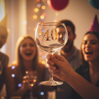 Art Deco 40th Birthday Gin Glass raised in a golden hour birthday toast, joyful 40th celebration moment
