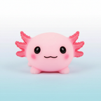 Smooshy Lotl soft squishy axolotl toy in pastel pink on aqua gradient background – sensory squeeze toy for kids