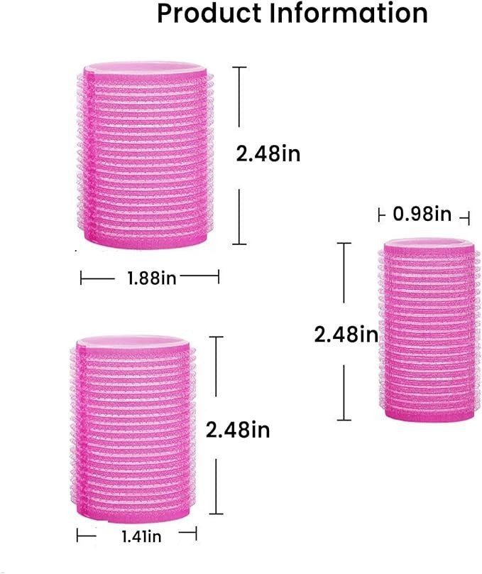 18 Pack Heatless Hair Curling Set - Pink Velcro Rollers 3 Sizes