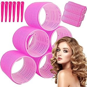 18 Pack Heatless Hair Curling Set - Pink Velcro Rollers 3 Sizes