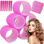 18 Pack Heatless Hair Curling Set - Pink Velcro Rollers 3 Sizes