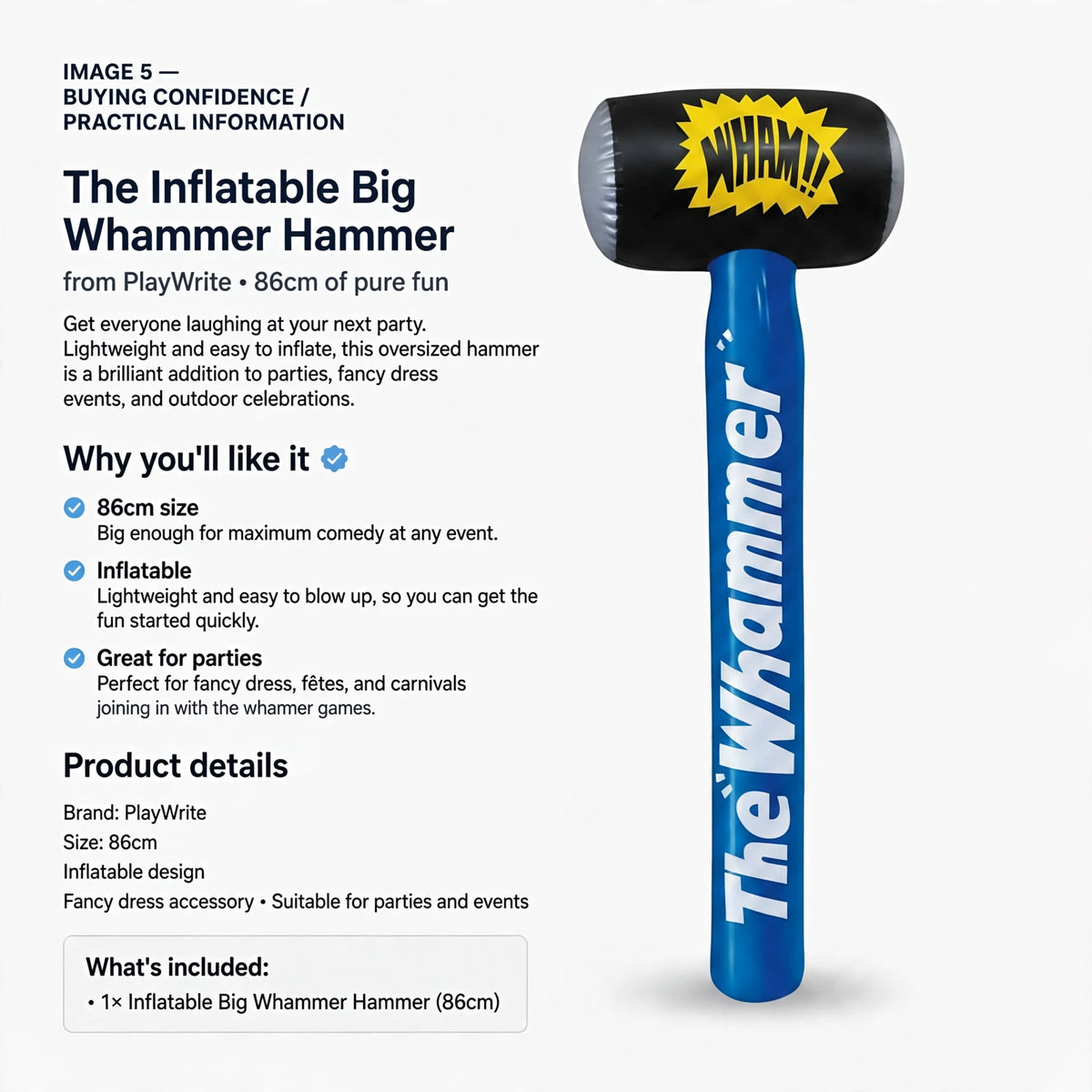 Inflatable Big Whammer Hammer 86cm suitable for fancy dress and parties