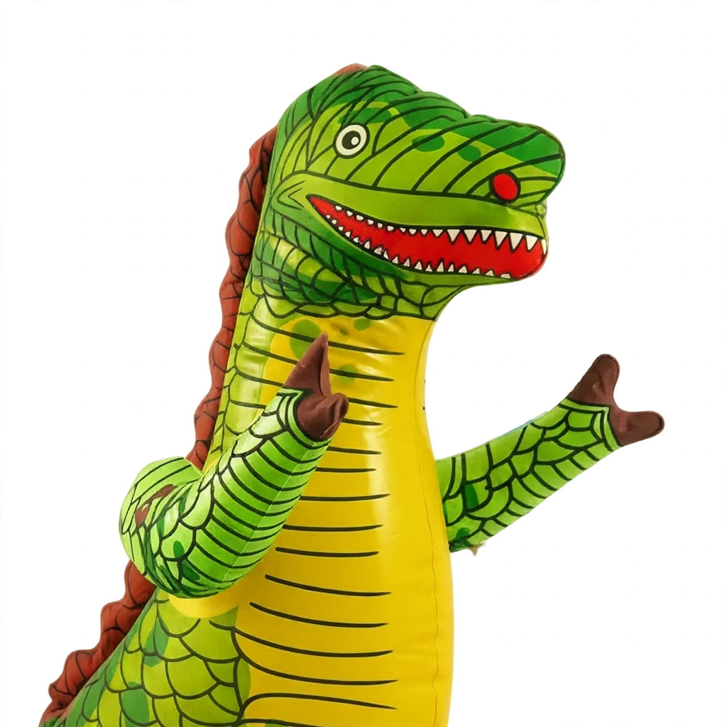 Close-up view of the inflatable dinosaur showing the green T-Rex design