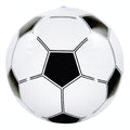 Inflatable football with black and white hexagonal panel design and glossy finish
