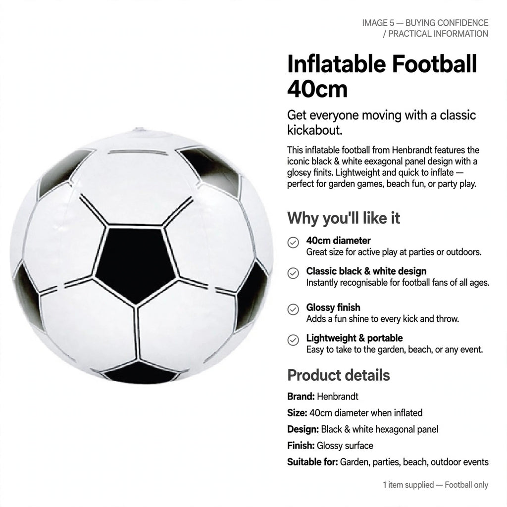 Inflatable football suitable for garden, parties, beach, and outdoor events with 40cm diameter