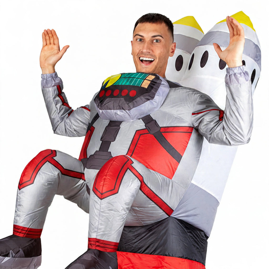 Detail view of Inflatable Rocket Man Costume showing full-body inflatable design