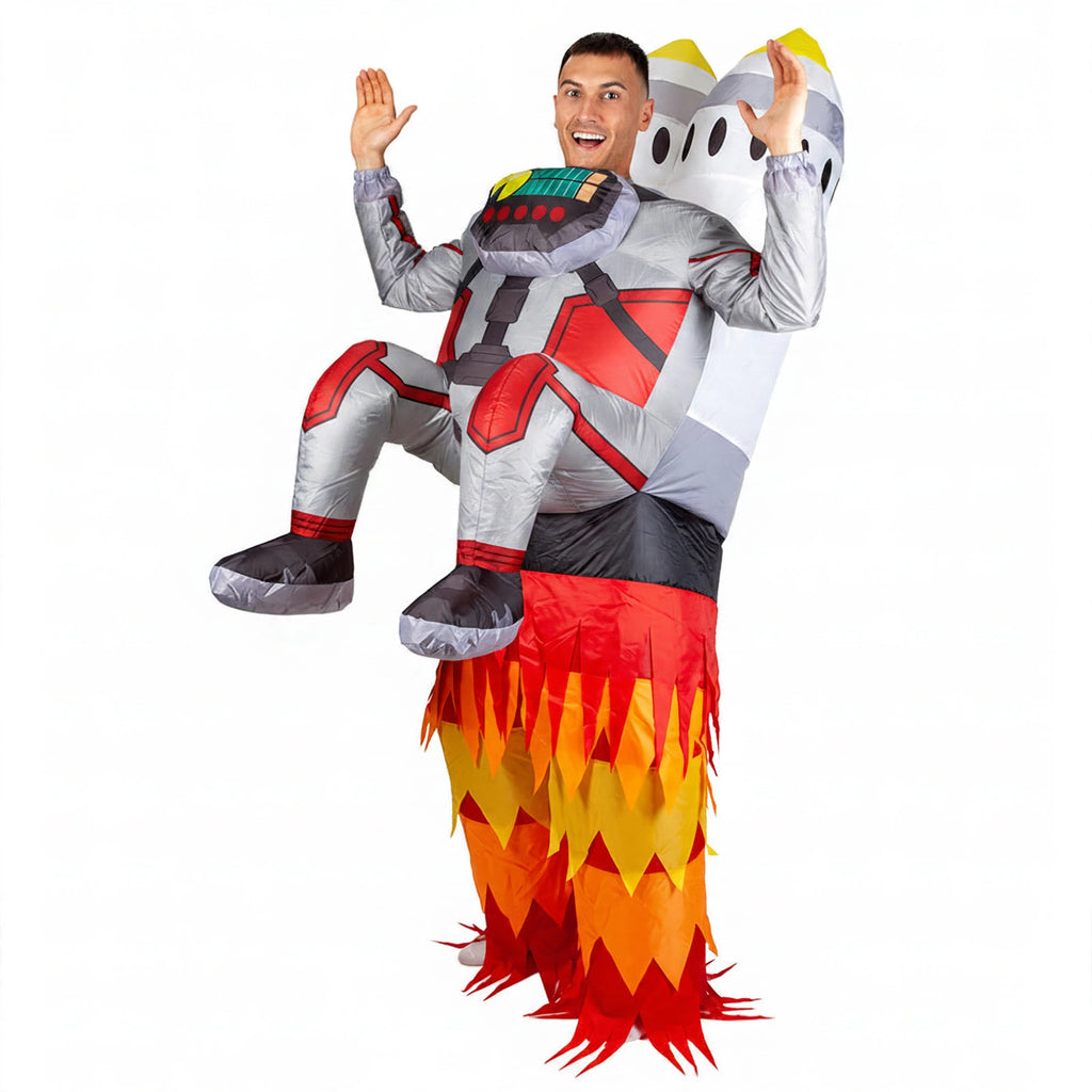 Inflatable Rocket Man Costume full-body suit with built-in battery-operated fan