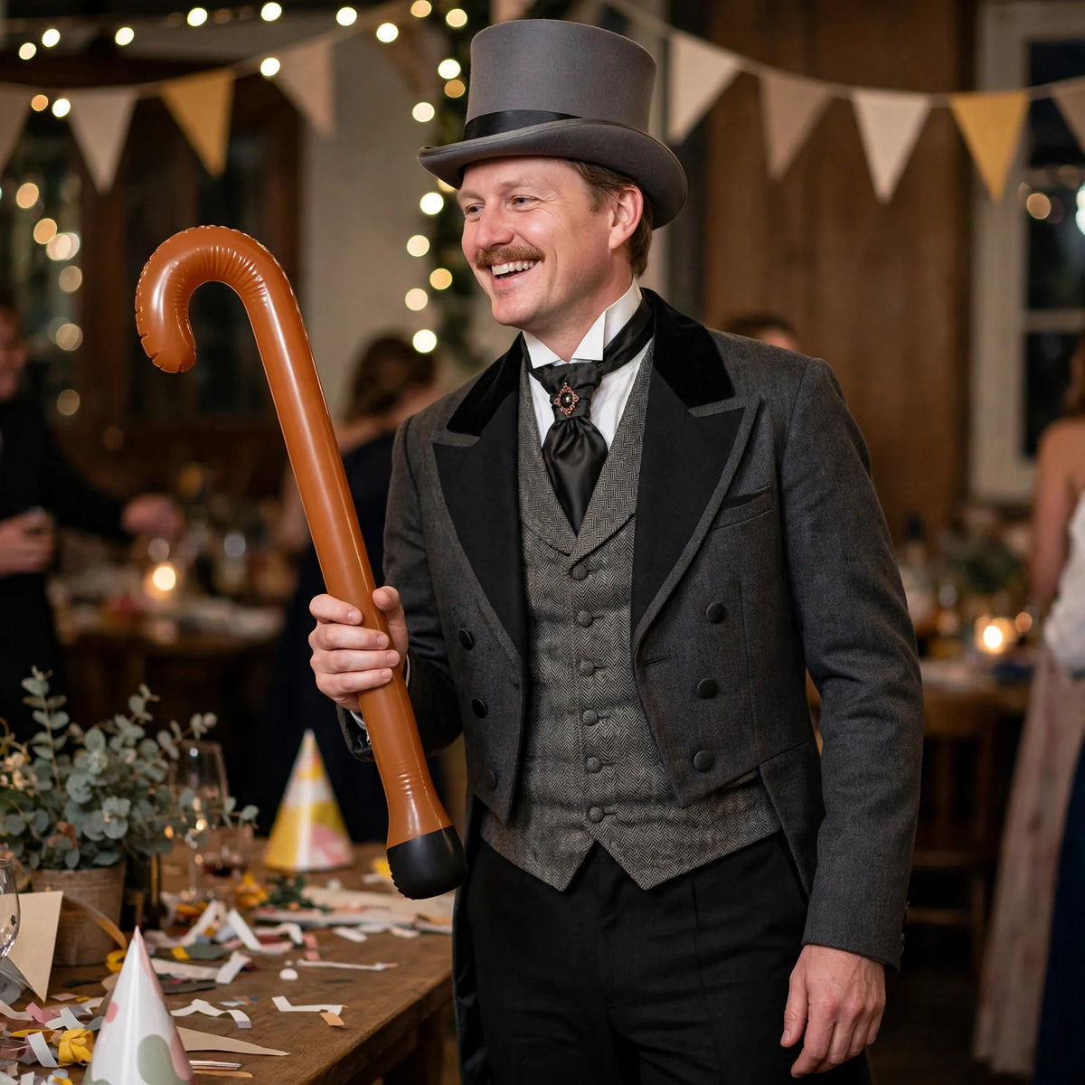 Person holding the Inflatable Walking Stick 90cm at a fancy dress party