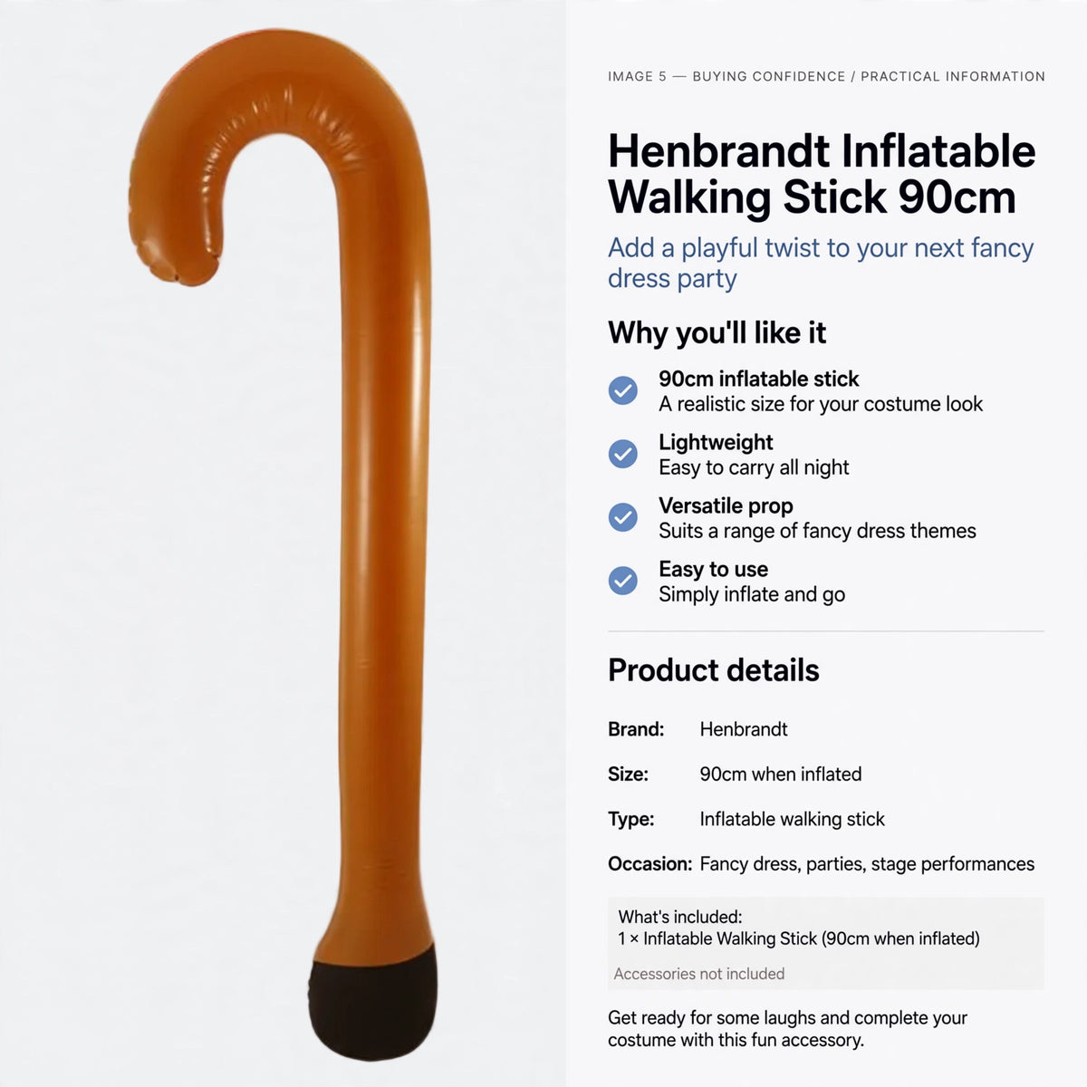 Information about the Inflatable Walking Stick 90cm being lightweight and suitable for fancy dress