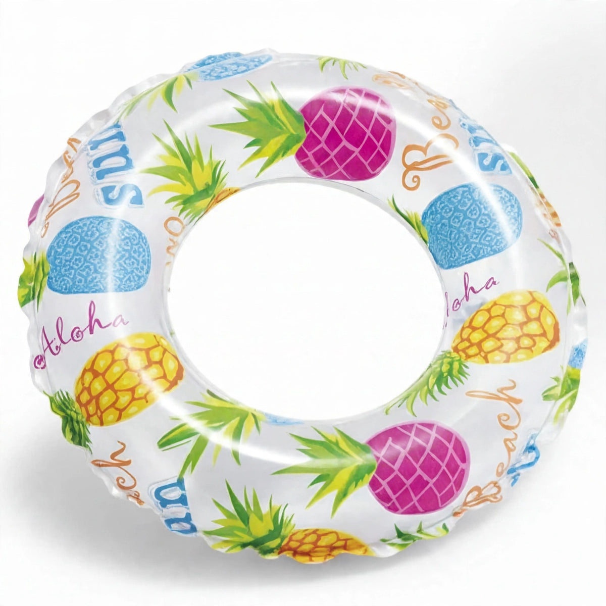 Close-up view of Intex inflatable swim ring showing lively printed design