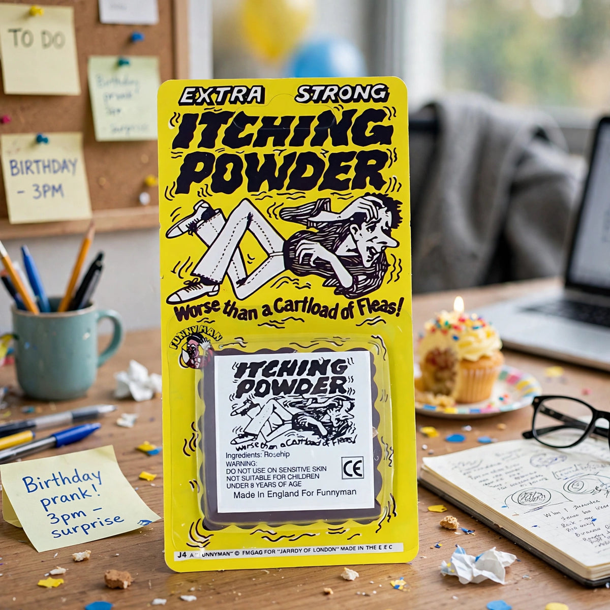 Itching Powder Prank used as a novelty gag gift at a party or office setting