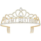 It's My Birthday Tiara Gold Rhinestone & Alloy Metal Crown Headband With Comb