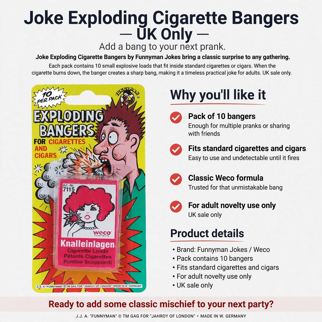 Infographic showing pack of 10 bangers fitting standard cigarettes and cigars with classic Weco formula