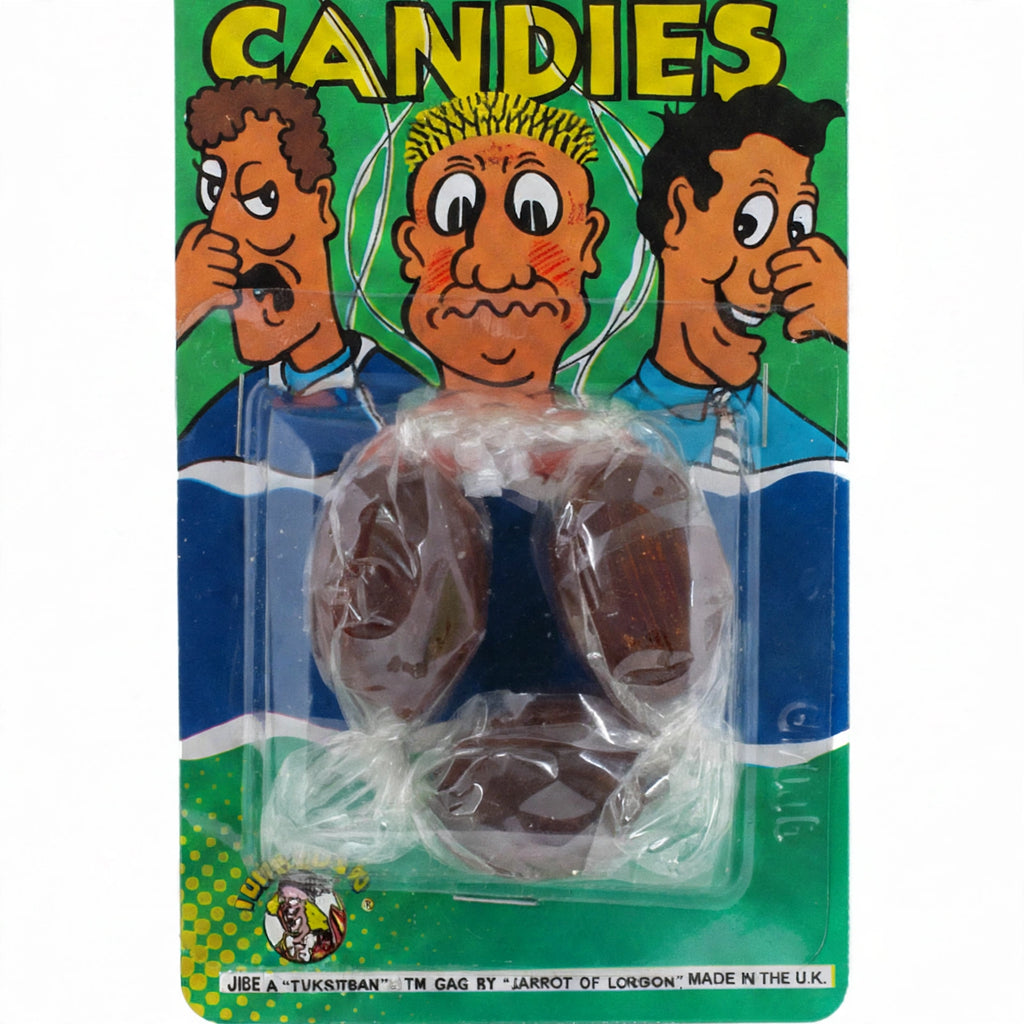Close-up view of Joke Fart Candies prank sweets